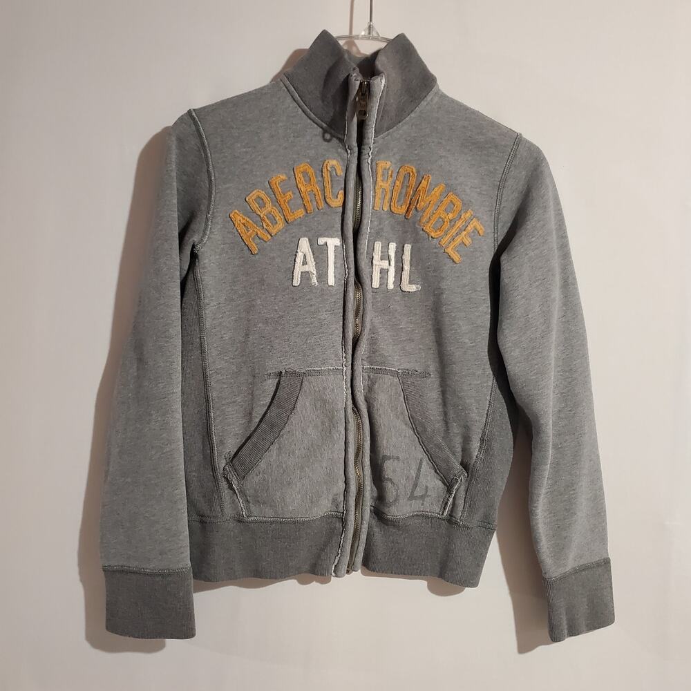 Vtg 90s Y2K Abercrombie New York Athl Puff Logo Muscle Zip Sweatshirt Kid Size M